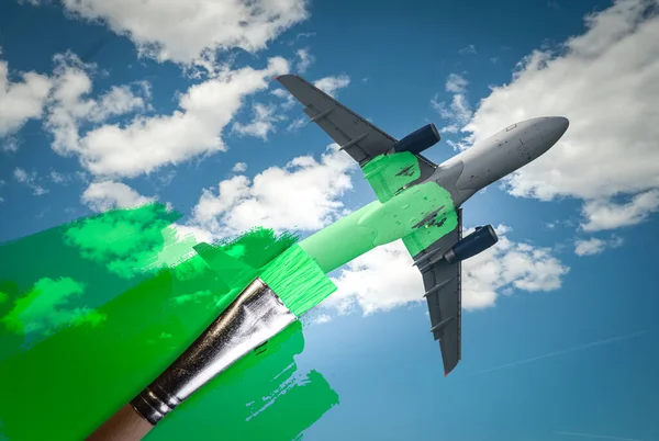 Мазка Зеленого Літака Недоторканність Промивання Нульові Викиди Saf Або Sustainable Стокове Фото
