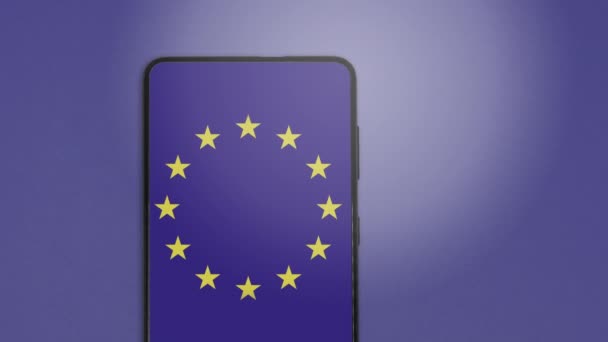 Usb Kabel Een Smartphone Met Vlag Van Europese Unie Het — Stockvideo