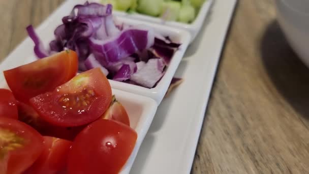 Fresh Tasty Bowl Gazpacho Salmorejo Typical Summer Cold Soup Raw — Stock Video