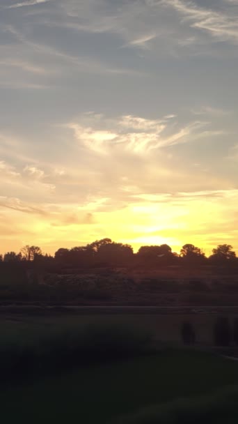 Vue Crépuscule Paysage Agricole Ralenti Déplaçant Gauche Droite Vue Verticale — Video