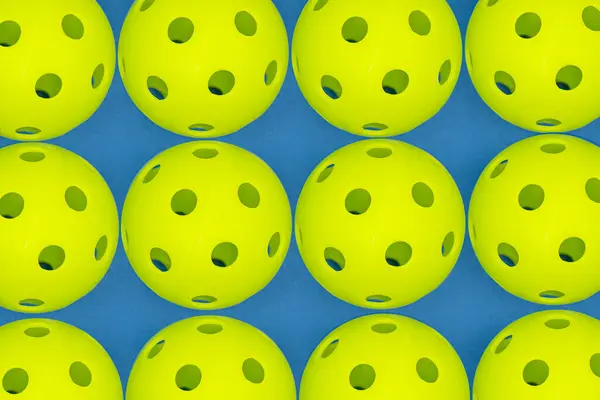 Sluiten Van Meerdere Pickleball Ballen Het Veld Pickleball Amerika Snelst Stockfoto