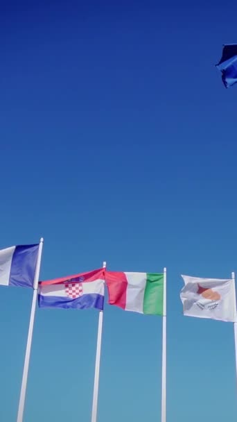 Прапори Країн Європейського Союзу Ірландії Іспанії Греції Фенс Хорватії Проти — стокове відео