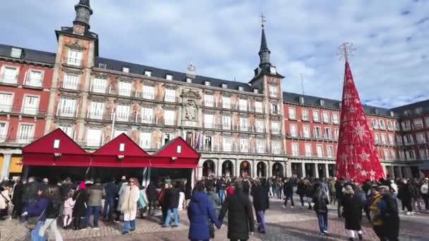 Madrid Espanha Dezembro 2023 Mercado Natal Famosa Plaza Mayor Centro — Vídeo de Stock