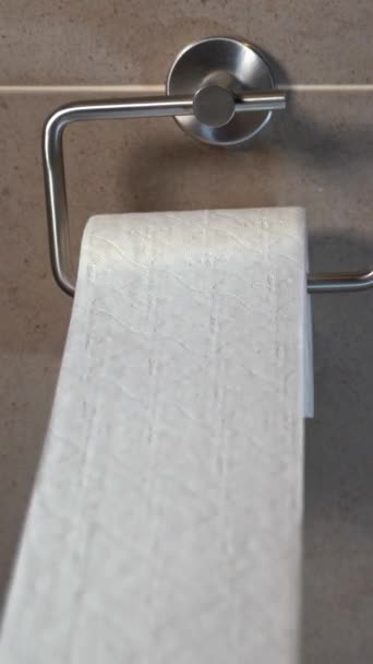 Fotokopi Alanı Olan Fayanslı Bir Banyoda Beyaz Tuvalet Kağıdı Rulosu — Stok video