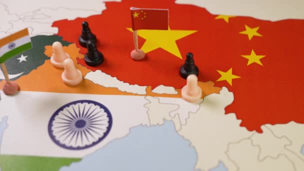 Шахові Фігури Карті Іднії Китаю Індійсько Китайський Прикордонний Спір Вибірковий — стокове відео