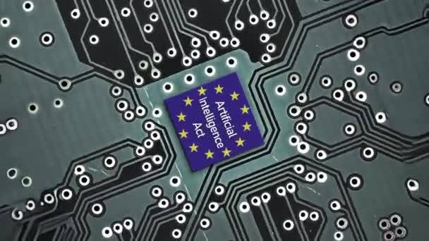 Európai Unió Lobogója Mikroprocesszoron Cpu Vagy Gpu Mikrochipen Alaplapon Nak — Stock videók