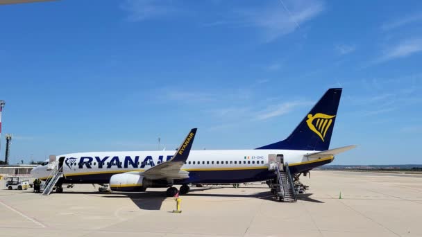 Reus Spanyol April 2024 Pesawat Ryanair Dalam Kedatangan Bandara Atau — Stok Video