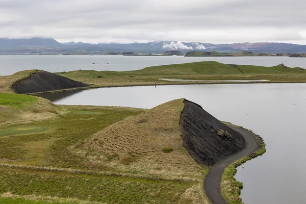 Pseudo Crateras Vulcões Áreas Geotérmicas Perto Skutustadir Lago Myvatn Islândia — Fotografia de Stock