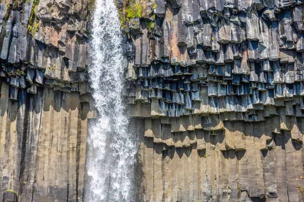 Wodospad Svartifoss Skaftafell Czarnymi Bazaltowymi Kolumnami Islandia — Zdjęcie stockowe