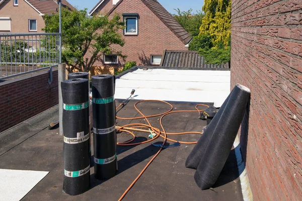 Urk Netherlands June 2022 Flat Roof Rolls New White Roofing — Stock Photo, Image