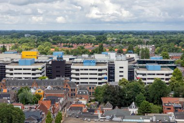 Skyline with aerial view rooftops and University Hospital - UMCG, University Medical Center Groningen - downtown Dutch medieval city Groningen