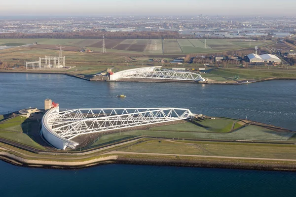 Luftaufnahme Maeslantkering Großes Sturmflutwehr Den Niederlanden Stockfoto