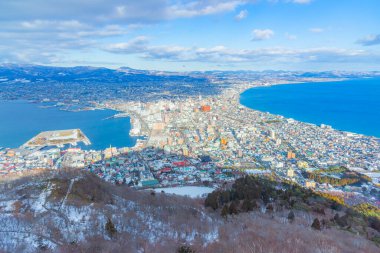 Hakodate şehrinin kışın Hakodate Ropeway Rasathanesi 'nden manzarası, Hakodate, Hokkaido