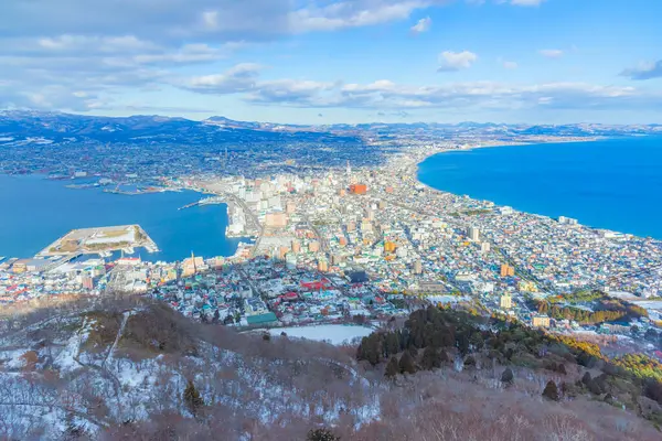 Hakodate şehrinin kışın Hakodate Ropeway Rasathanesi 'nden manzarası, Hakodate, Hokkaido