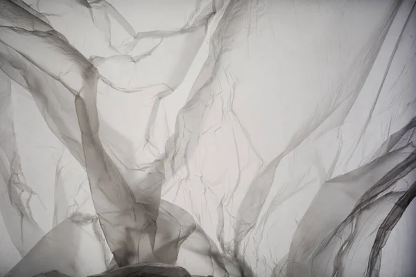 Abstract Texture Crumpled Polyethylene White Grey Background Pattern Crease Plastic — Stockfoto