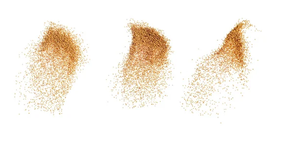 Концепция Нулевой Гравитации Семена Горчицы Выплескивающиеся Ложки Черном Фоне — стоковое фото