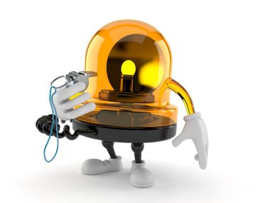 Acil durum siren karakteri beyaz arka planda ıslık çalıyor. 3d illüstrasyon