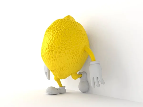 柠檬的角色靠在墙上 白色背景 3D说明 — 图库照片