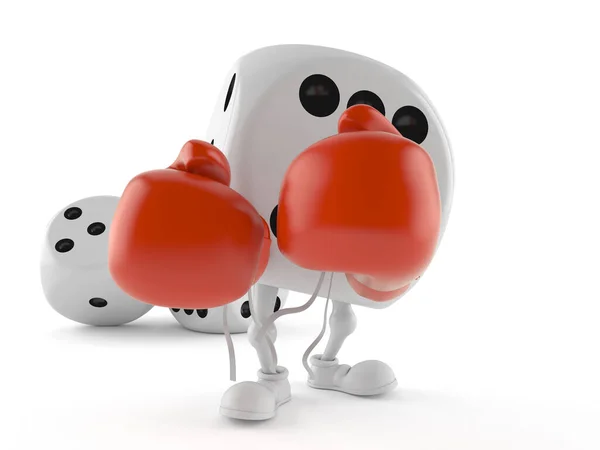 Kostky Charakter Boxerskými Rukavicemi Izolované Bílém Pozadí Ilustrace — Stock fotografie