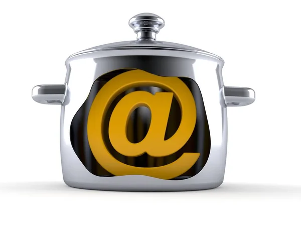 厨房锅子里的电子邮件符号 — 图库照片