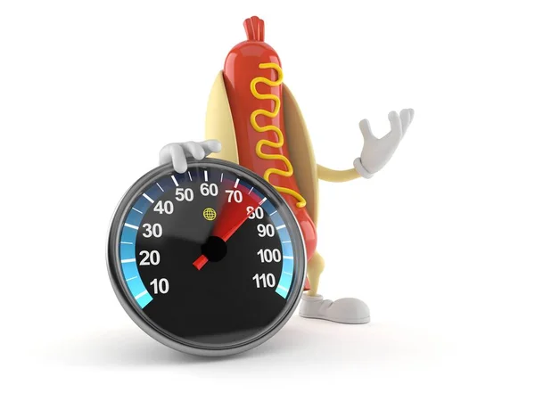 Hot Dog Character Speed Meter Isolated White Background Illustration — Stock Photo, Image