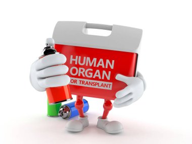 Beyaz arka planda izole edilmiş sprey kutuları olan nakil kutusu karakteri. 3d illüstrasyon