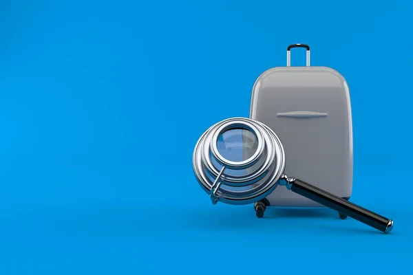 Bőrönd Nagyítóval Elszigetelt Kék Háttérrel Illusztráció — Stock Fotó