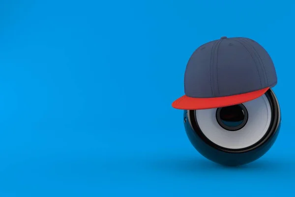 stock image Audio speaker with baseball cap isolated on blue background. 3d illustration