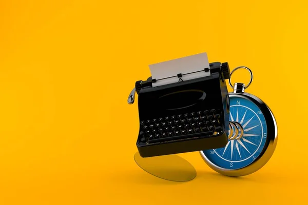 Een Typemachine Met Kompas Geïsoleerd Oranje Achtergrond Illustratie — Stockfoto