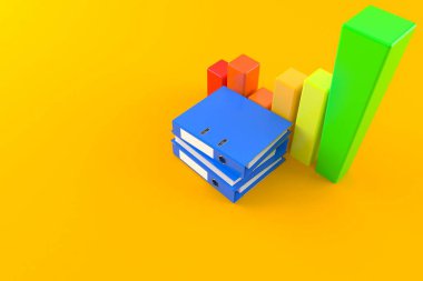 Turuncu arkaplanda çizelgesi olan halka klasörleri. 3d illüstrasyon