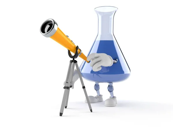 Die Figur Des Chemiekolbens Blickt Durch Ein Teleskop Illustration — Stockfoto