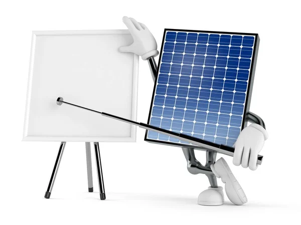 Caractère Panneau Photovoltaïque Avec Tableau Blanc Vierge Isolé Sur Fond — Photo