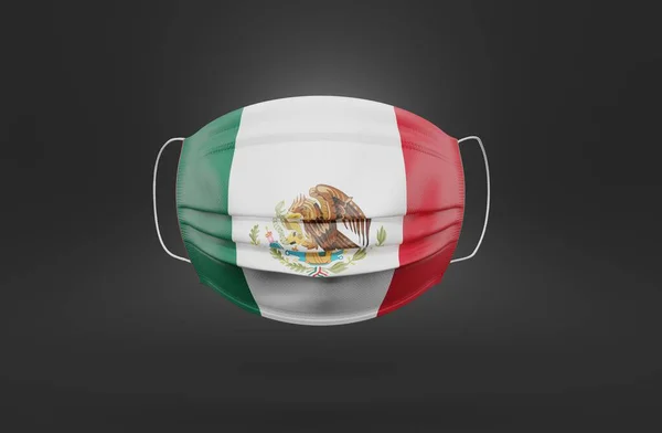 Máscara Médica Com Bandeira Mexicana Fundo Cinzento Ilustração — Fotografia de Stock