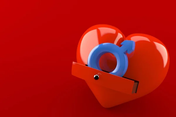 Corazón Con Símbolo Género Masculino Aislado Sobre Fondo Rojo Ilustración — Foto de Stock