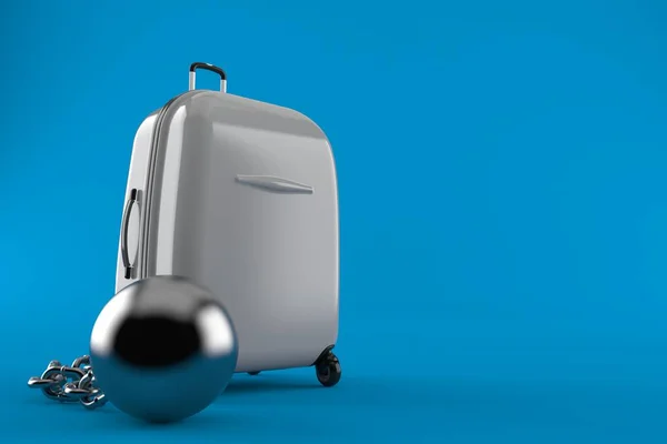 Koffer Mit Gefängnisball Isoliert Auf Blauem Hintergrund Illustration — Stockfoto