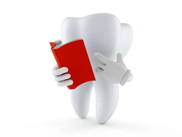 牙齿角色正在阅读一本以白色背景为背景的书 3D说明 — 图库照片