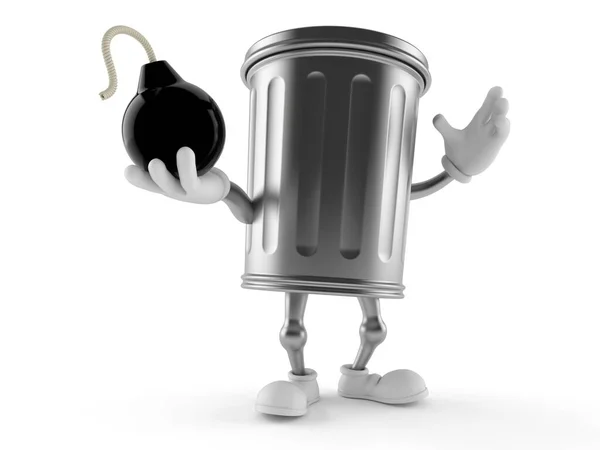 Lixo Pode Personagem Segurando Bomba Isolada Fundo Branco Ilustração — Fotografia de Stock