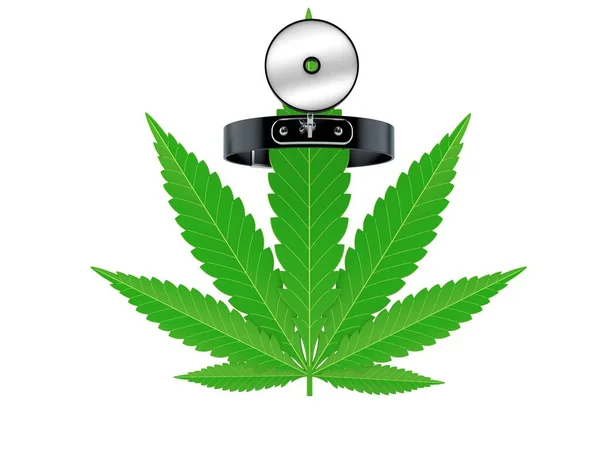 Folha Cannabis Com Espelho Médico — Fotografia de Stock
