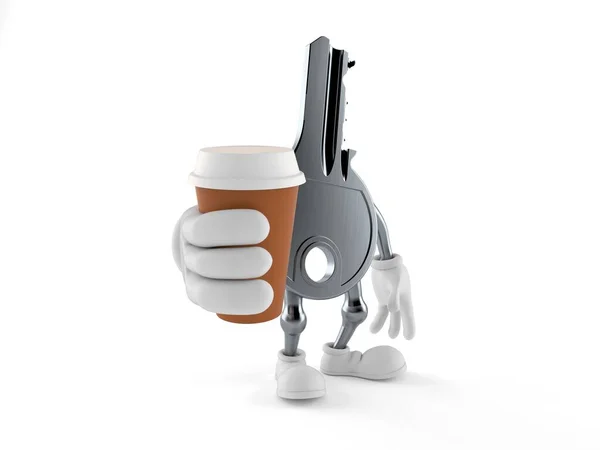 Дверний Ключ Персонажа Тримає Чашку Кави Ізольовано Білому Тлі Ілюстрація — стокове фото