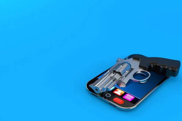 Pistola Teléfono Inteligente Aislado Sobre Fondo Azul Ilustración — Foto de Stock