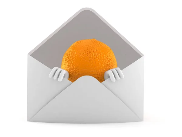 Pomarańczowy Charakter Wewnątrz Koperty Odizolowany Białym Tle Ilustracja — Zdjęcie stockowe
