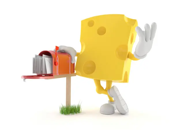 Cheese Character Mailbox Isolated White Background Illustration — Stock Photo, Image
