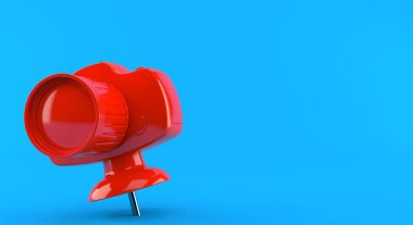 Kamera raptiyesi mavi arkaplanda izole edildi. 3d illüstrasyon