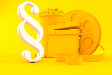 Turuncu renkli paragraf sembollü sinema arkaplanı. 3d illüstrasyon