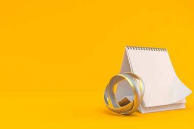Turuncu arka planda boş takvimi olan alyans. 3d illüstrasyon