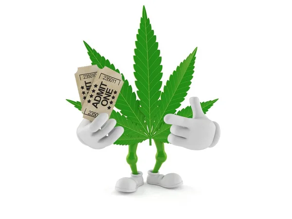 Cannabis Character Holding Tickets Isolated White Background Illustration — Stock Photo, Image