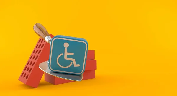 Símbolo Handicap Con Paleta Ladrillos Aislados Sobre Fondo Naranja Ilustración —  Fotos de Stock