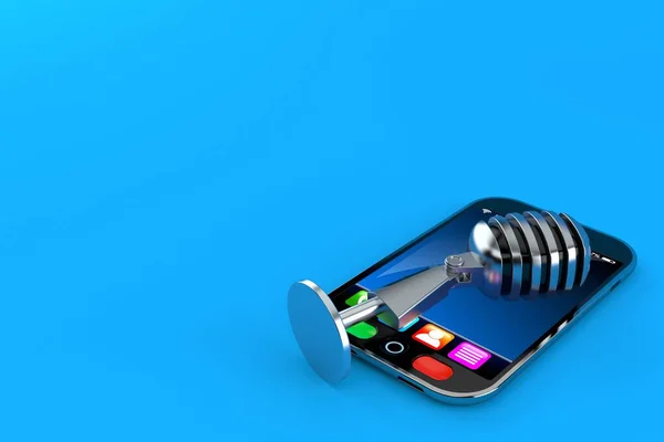Mikrofon Smartphone Isoliert Auf Blauem Hintergrund Illustration — Stockfoto