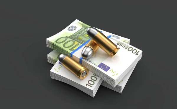 Munitions Sur Monnaie Euro Isolées Sur Fond Gris Illustration — Photo