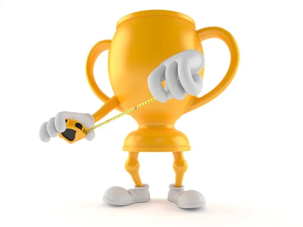Personagem Troféu Dourado Segurando Fita Métrica Isolada Fundo Branco Ilustração — Fotografia de Stock